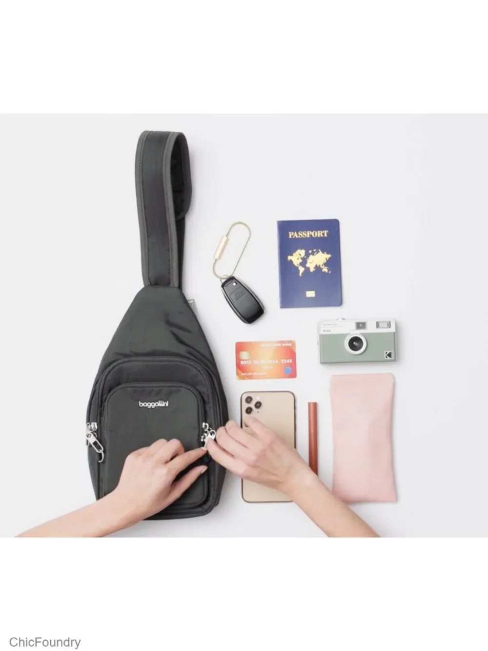Anti-Theft Sling Bag with RFID Protection and Locking Zippers